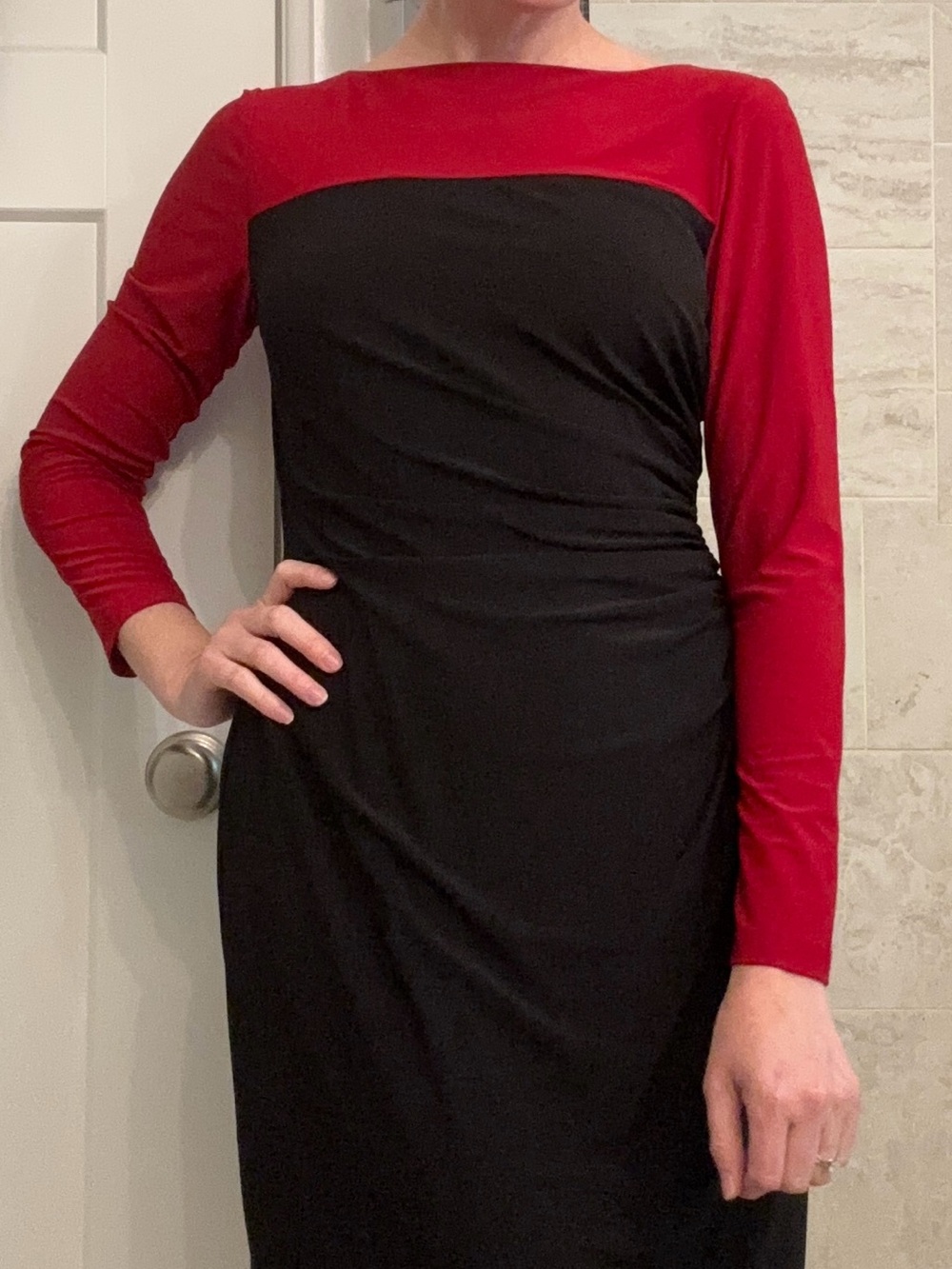 Ralph Lauren Boat Neck Red and Black Dress Size 10